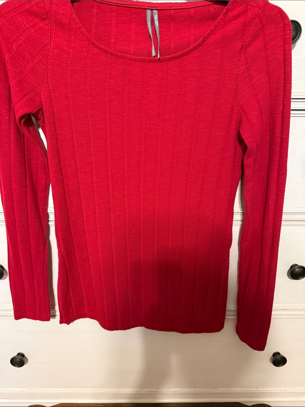 Anthropologie Red Ribbed Long-Sleeve Sweater
